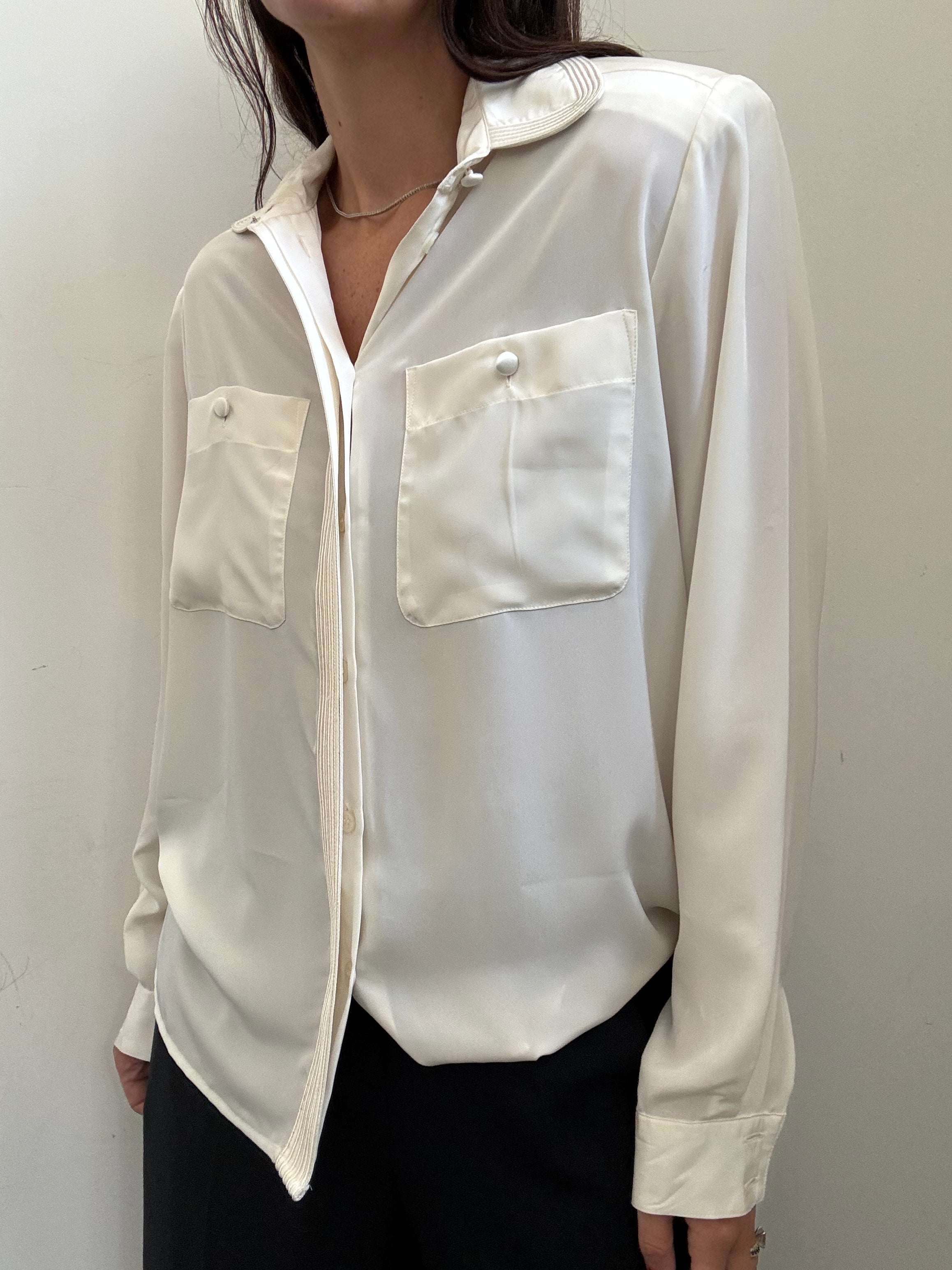 Vintage Ivory Button-Down Panel Blouse Size Medium