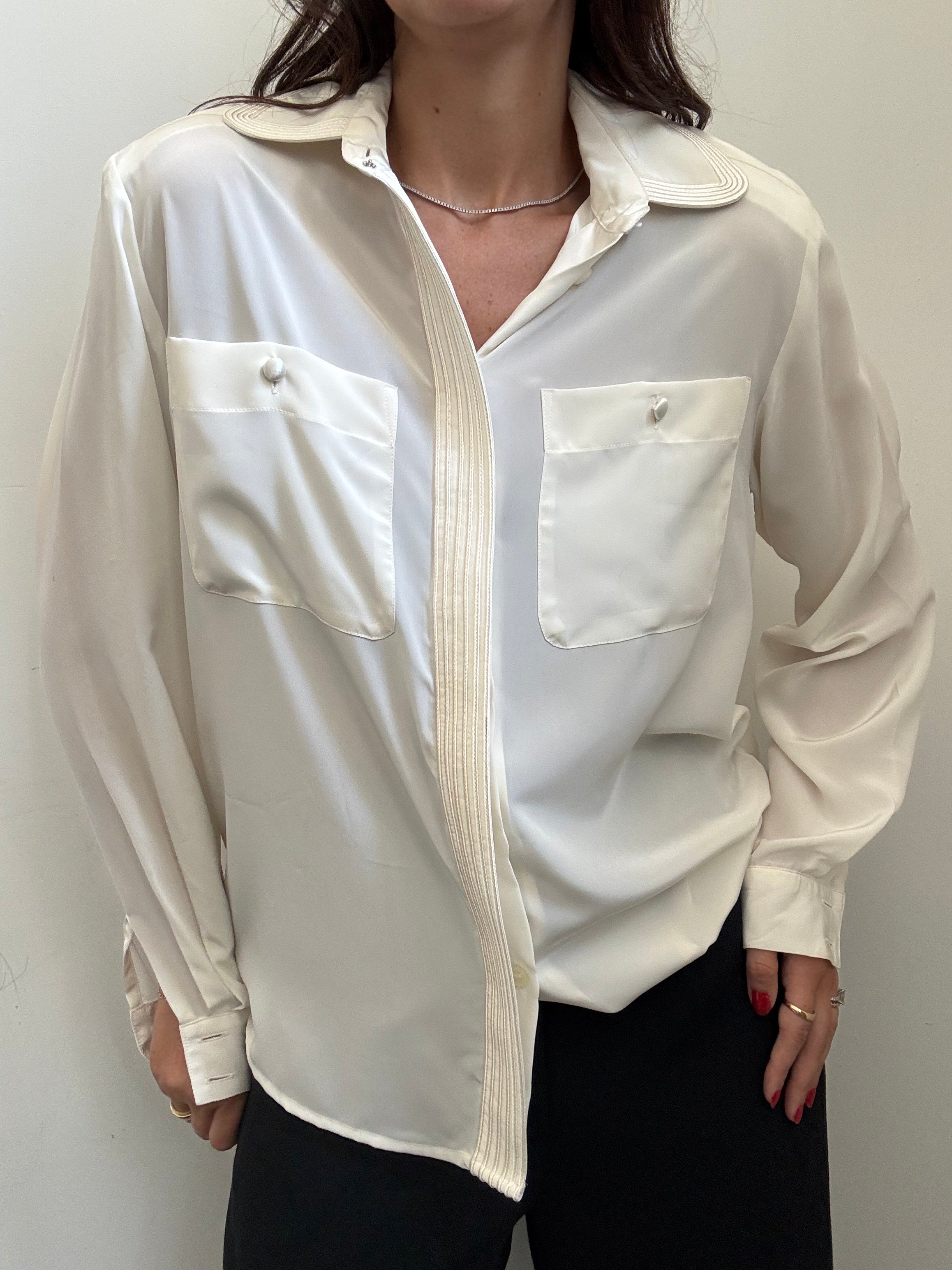 Vintage Ivory Button-Down Panel Blouse Size Medium