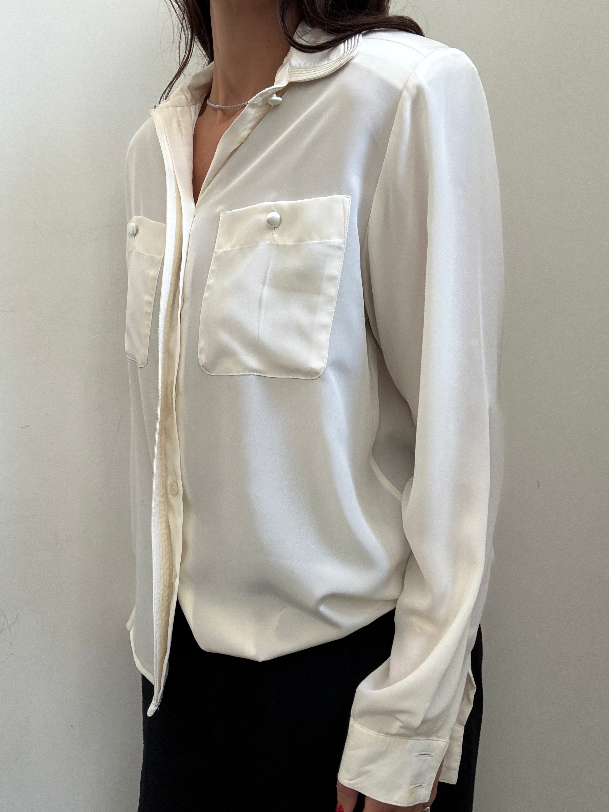 Vintage Ivory Button-Down Panel Blouse Size Medium