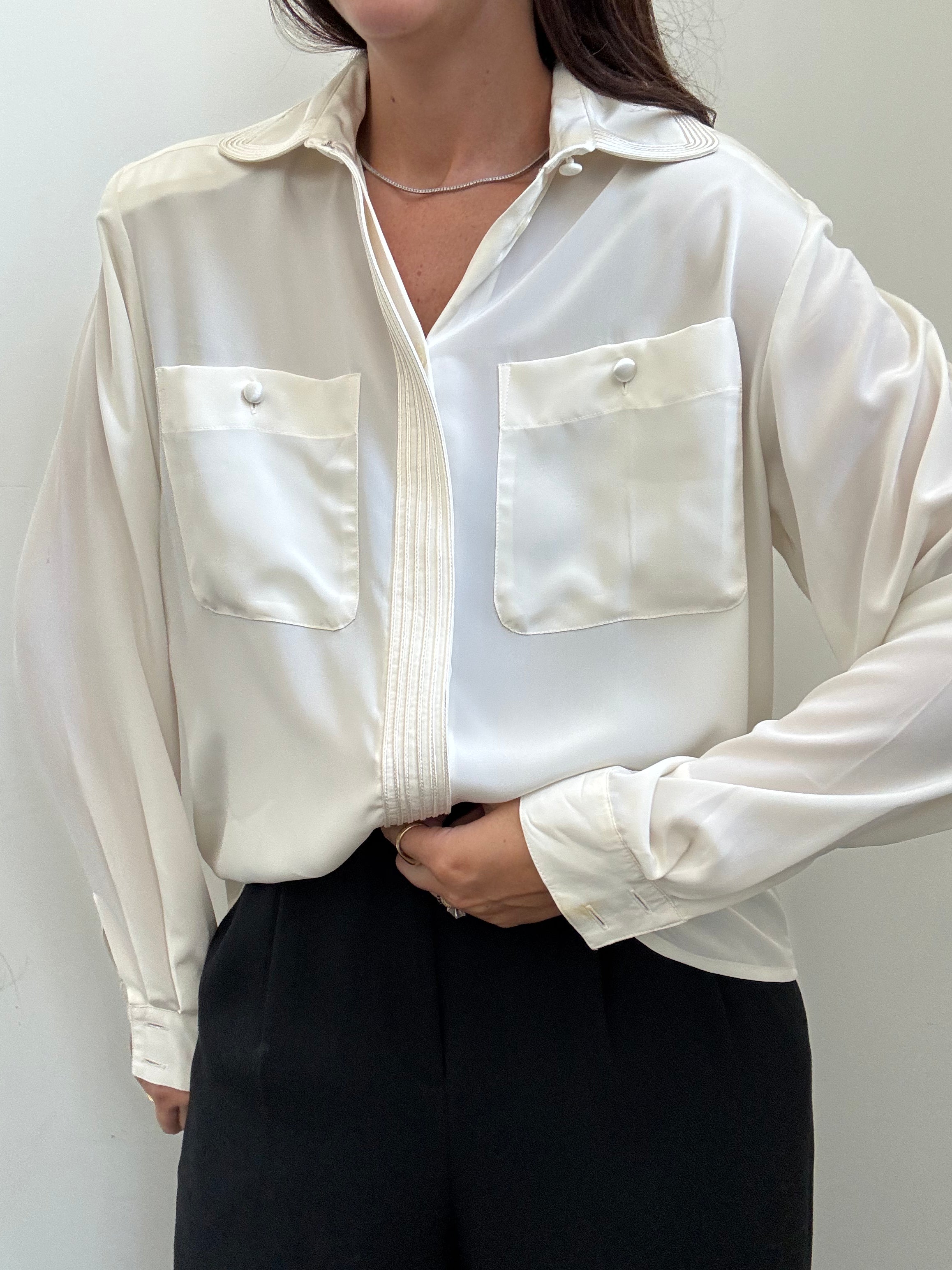 Vintage Ivory Button-Down Panel Blouse Size Medium