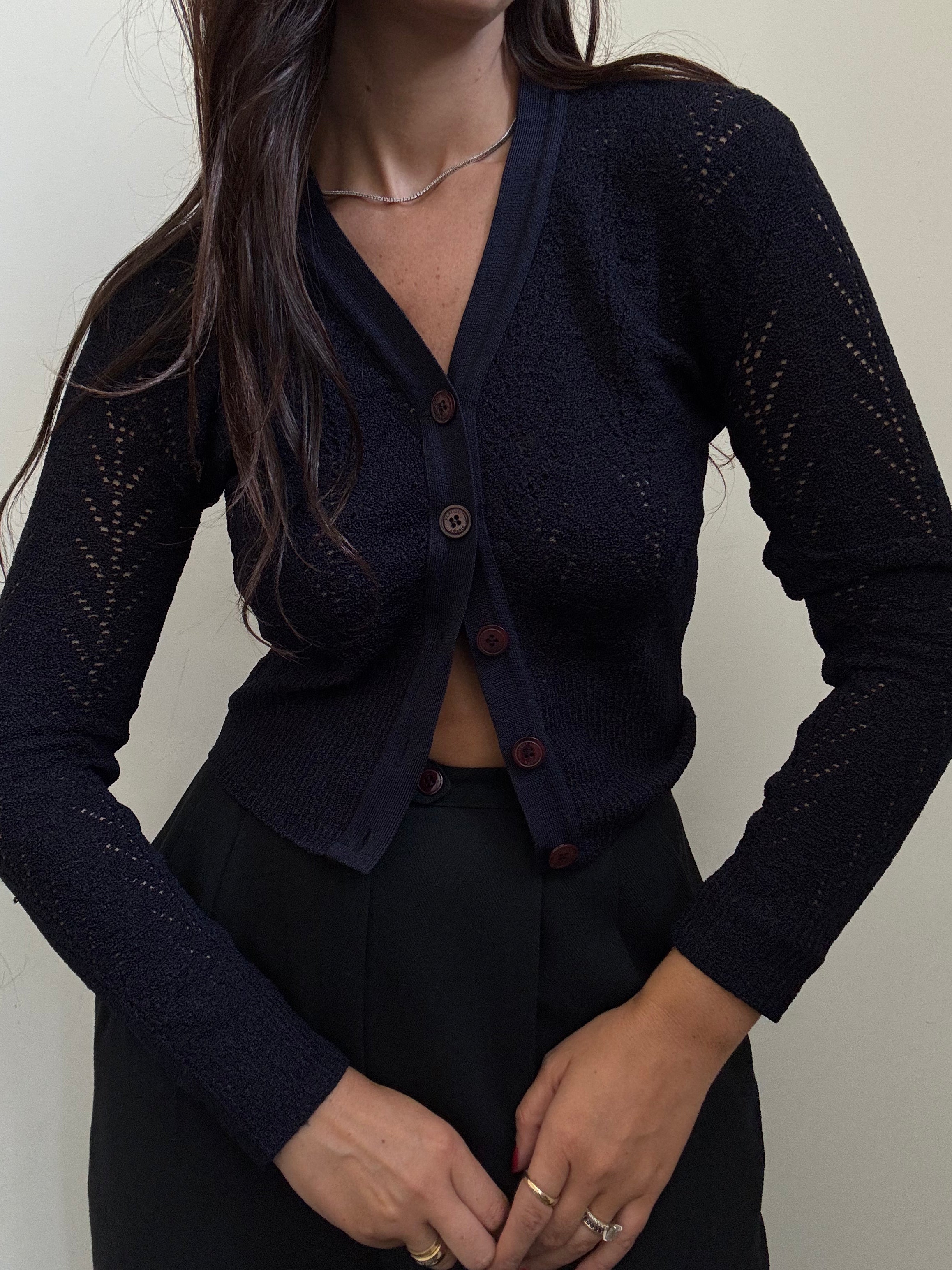 Vintage Navy Knit V-Neck Cardigan Size Small