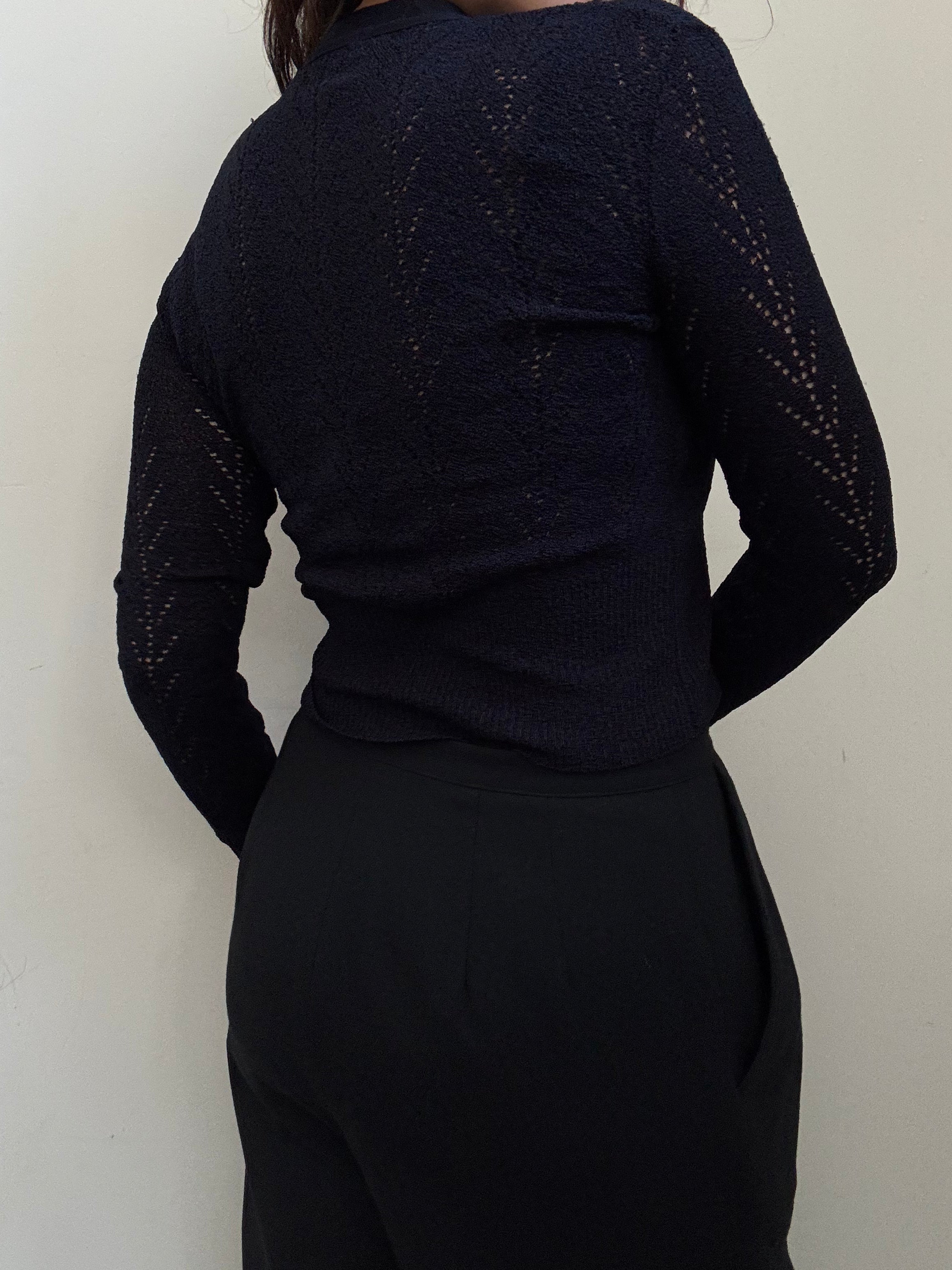 Vintage Navy Knit V-Neck Cardigan Size Small