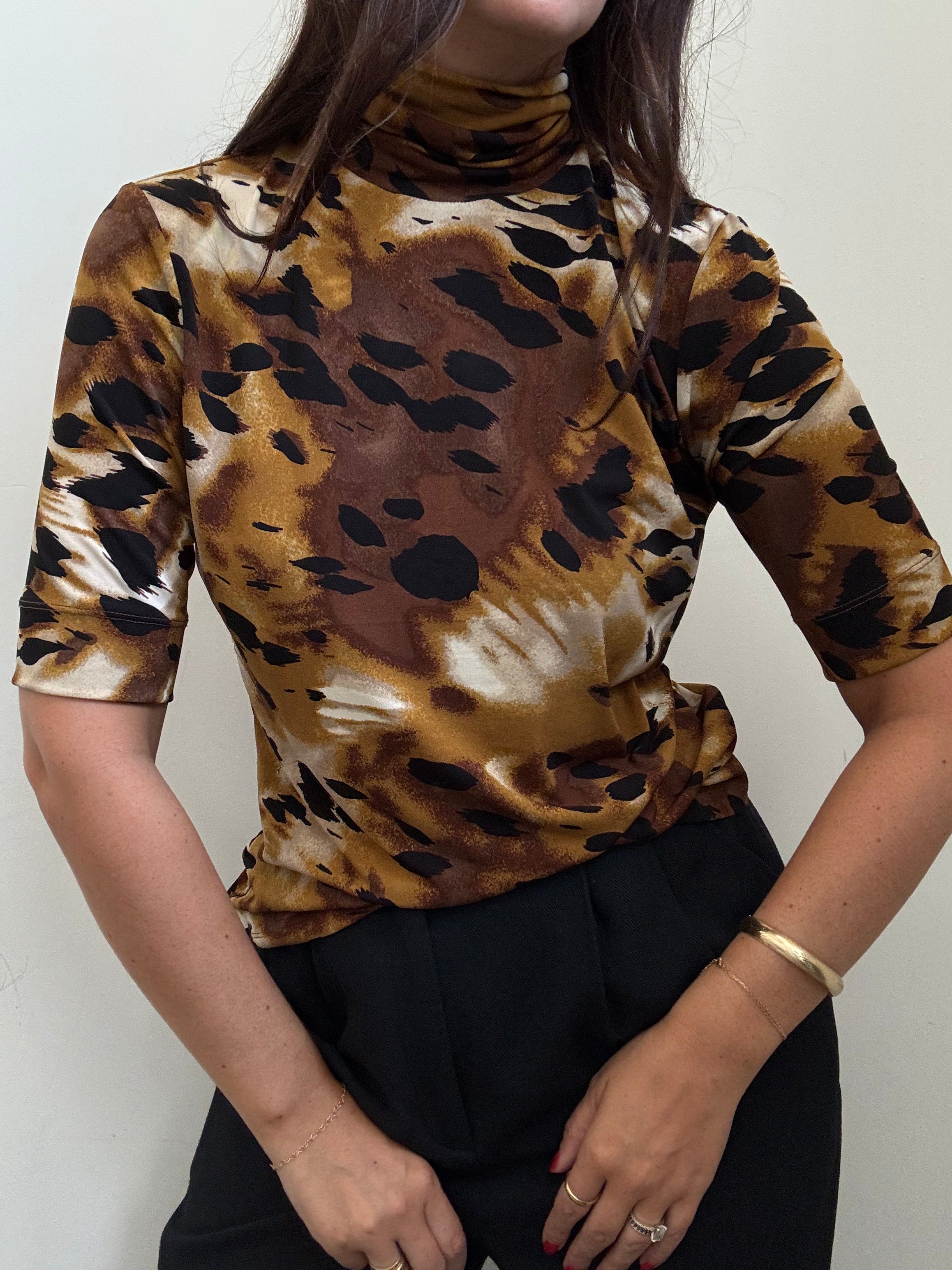 Vintage Turtleneck Animal Print Blouse Size Small