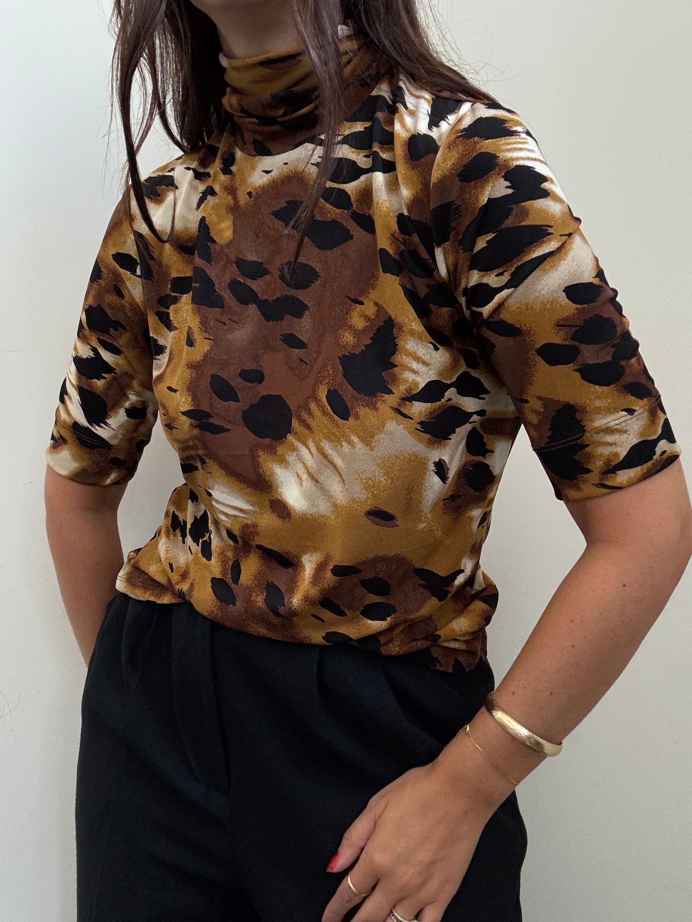 Vintage Turtleneck Animal Print Blouse Size Small