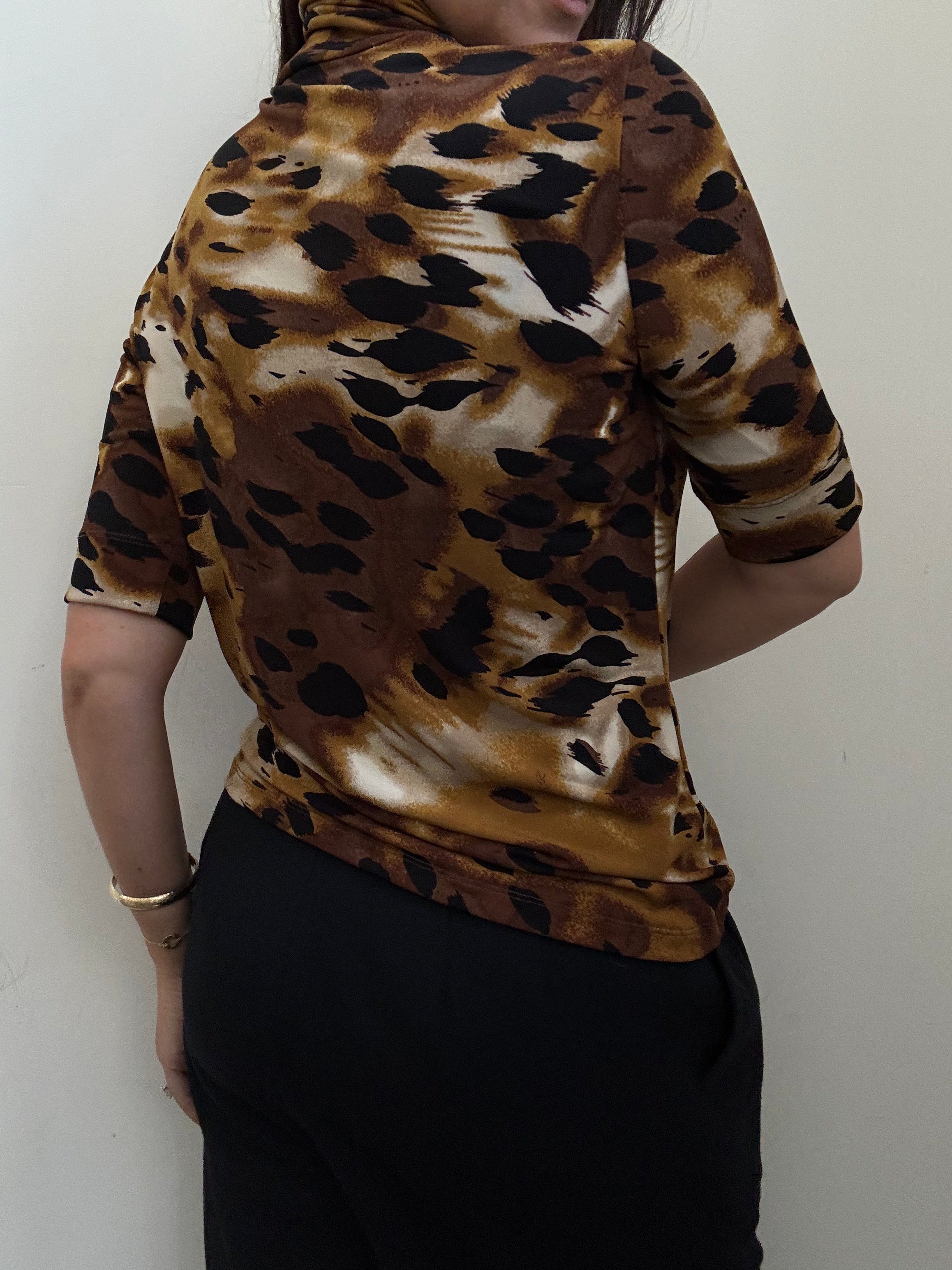 Vintage Turtleneck Animal Print Blouse Size Small