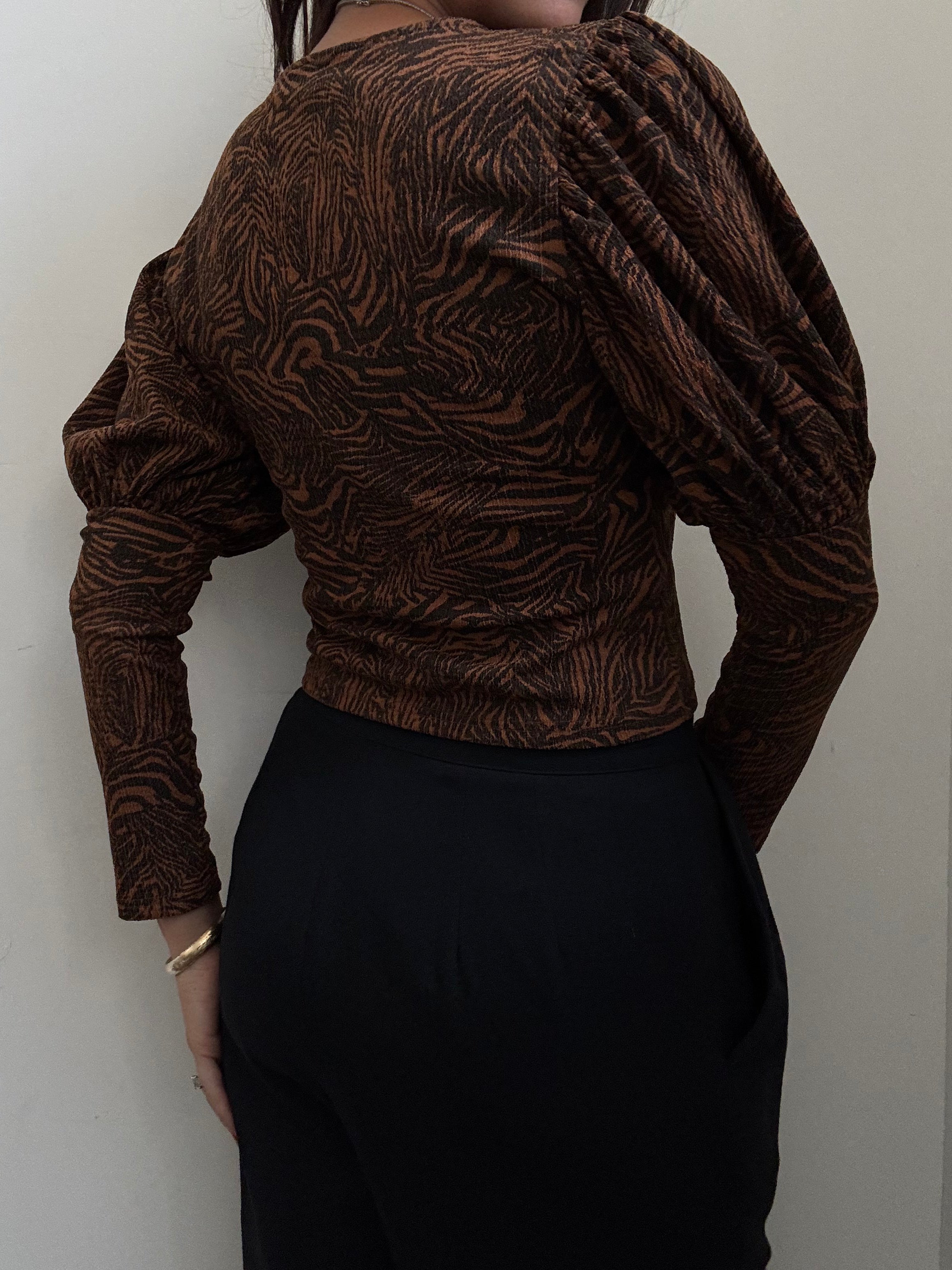 Vintage Zebra Print Puff Sleeve Top Size Medium