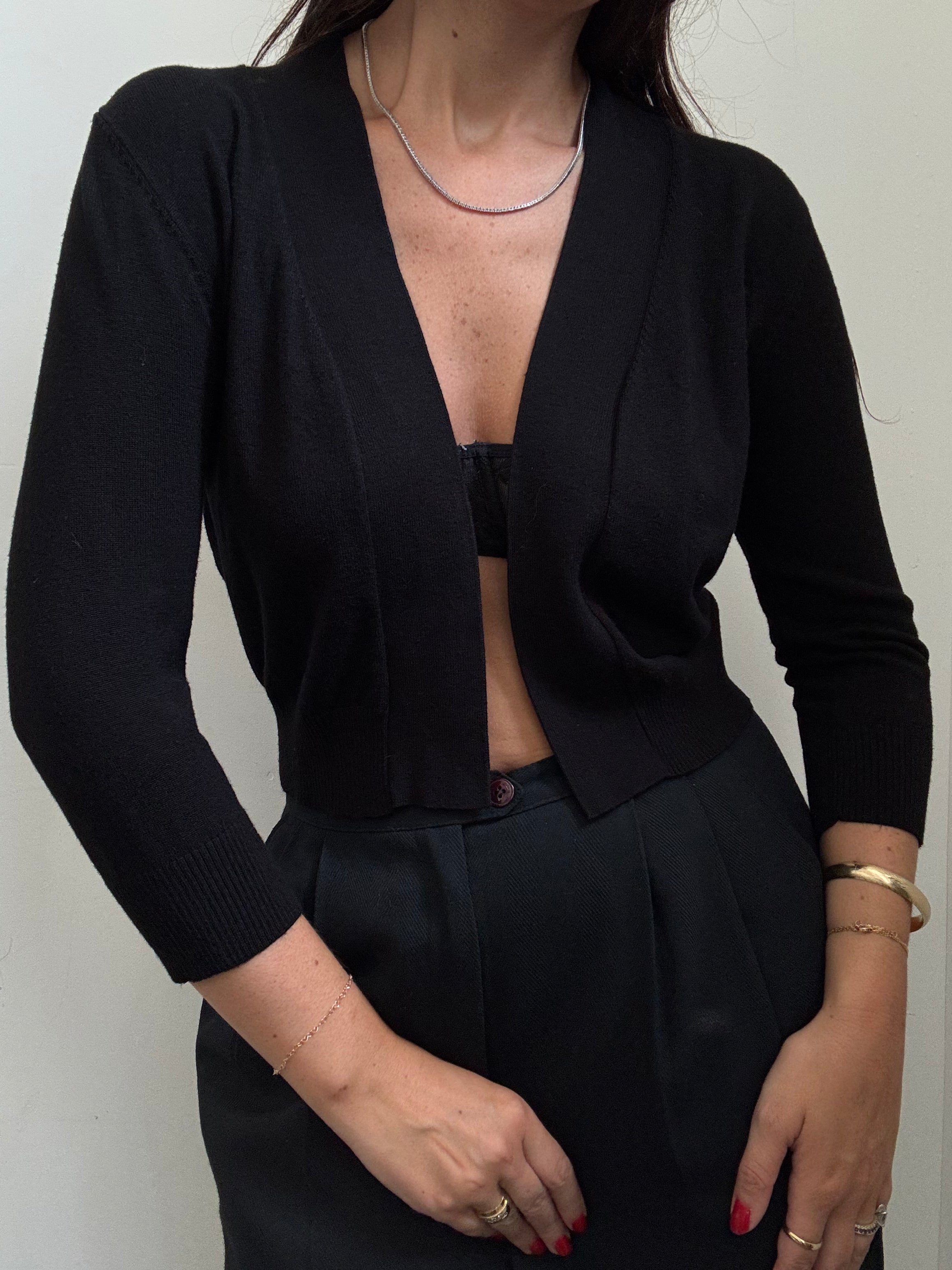 Vintage Black Cropped Cardigan Sweater Size Small