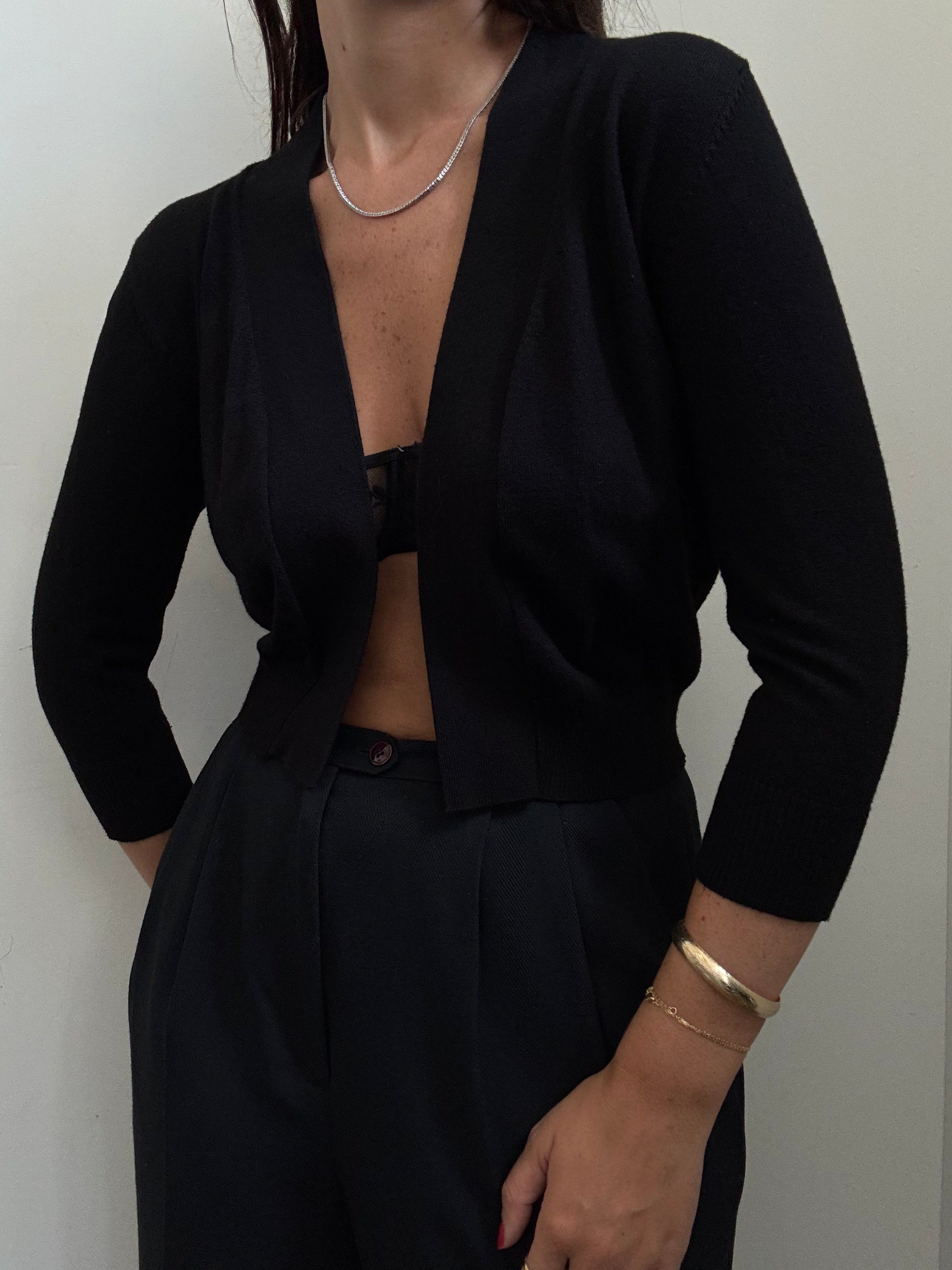 Vintage Black Cropped Cardigan Sweater Size Small