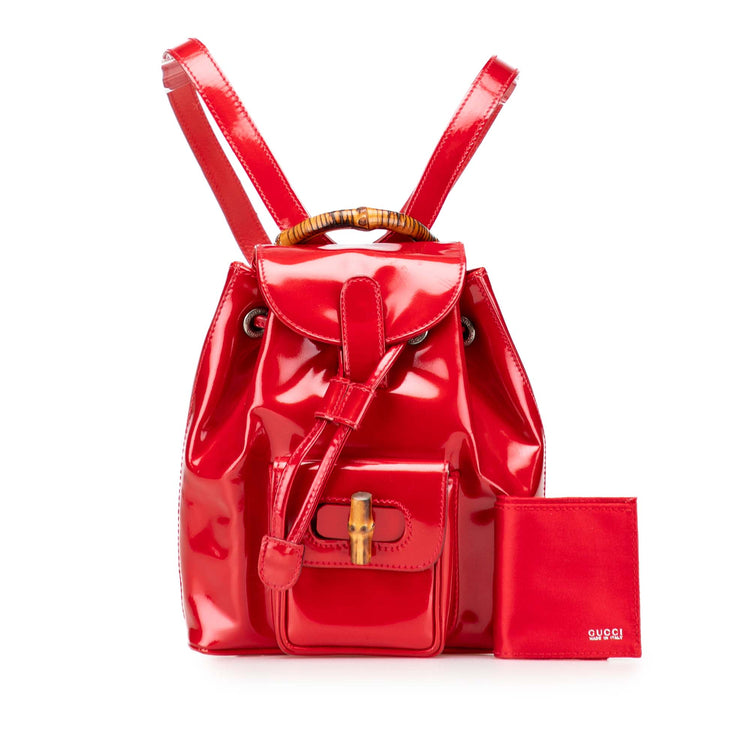 Vintage Gucci Mini Patent Bamboo Drawstring Backpack