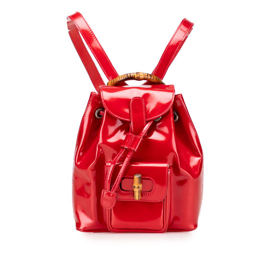Vintage Gucci Mini Patent Bamboo Drawstring Backpack