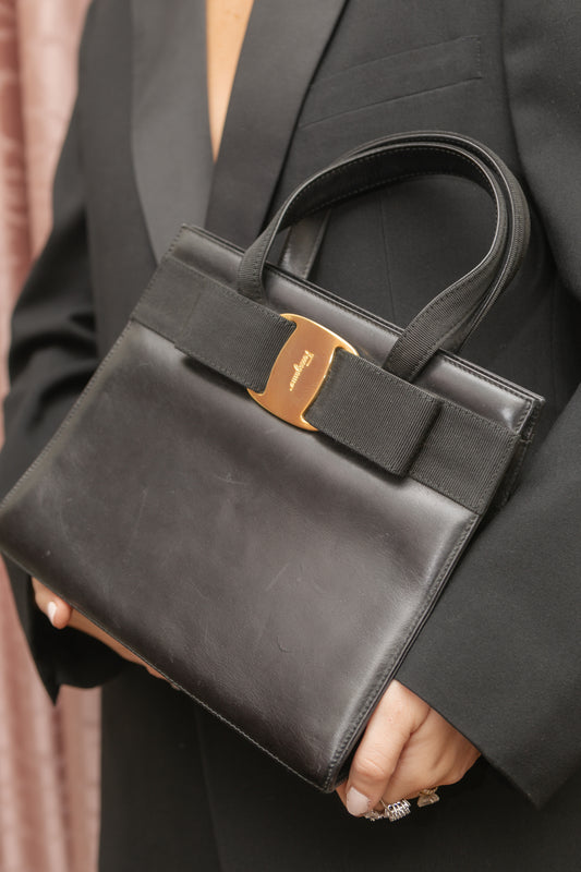 Vintage Salvatore Ferragamo Vala Top Handle Bag In Black