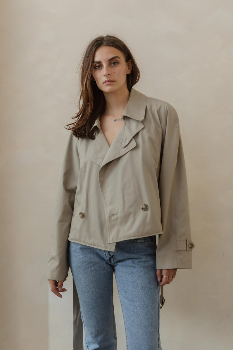 Vintage Reworked Tan Cropped Trench with Belt