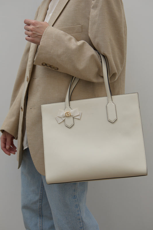 Vintage Gucci Leather Tote in Ivory