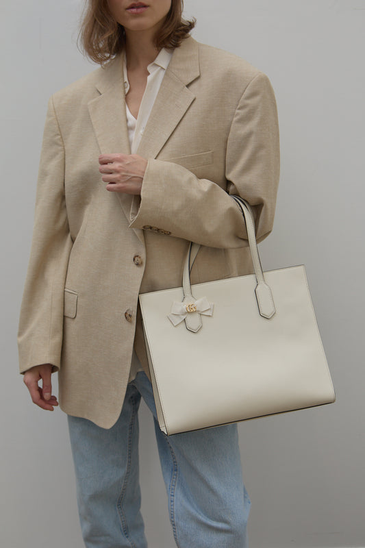 Vintage Gucci Leather Tote in Ivory