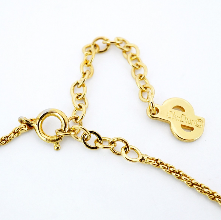 Vintage 1990s Dior Gold Rhinestone Heart Necklace