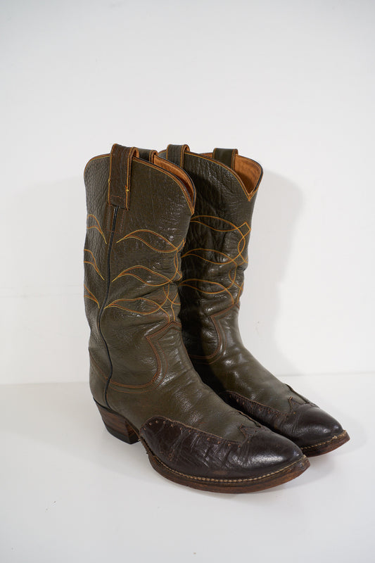 Vintage Hyer Olive Brown Western Boot Size 10