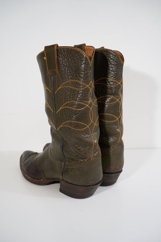Vintage Hyer Olive Brown Western Boot Size 10