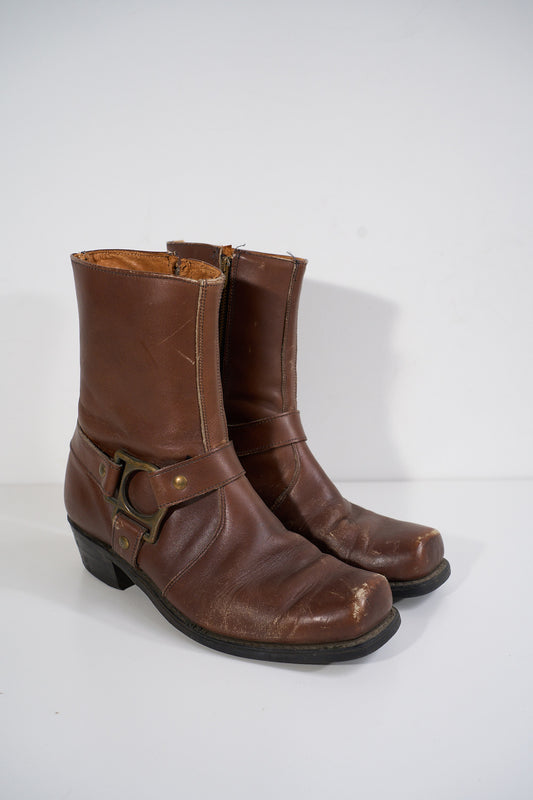 Vintage Talon Brown Leather Moto Boot Size 10