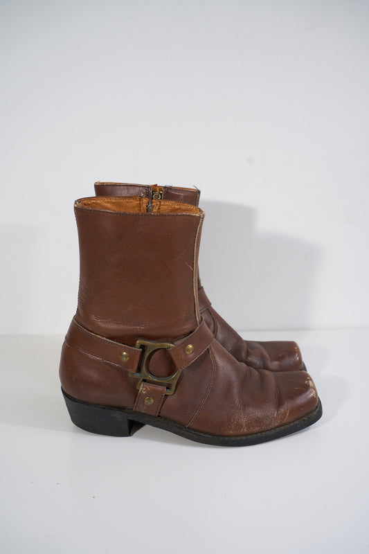Vintage Talon Brown Leather Moto Boot Size 10