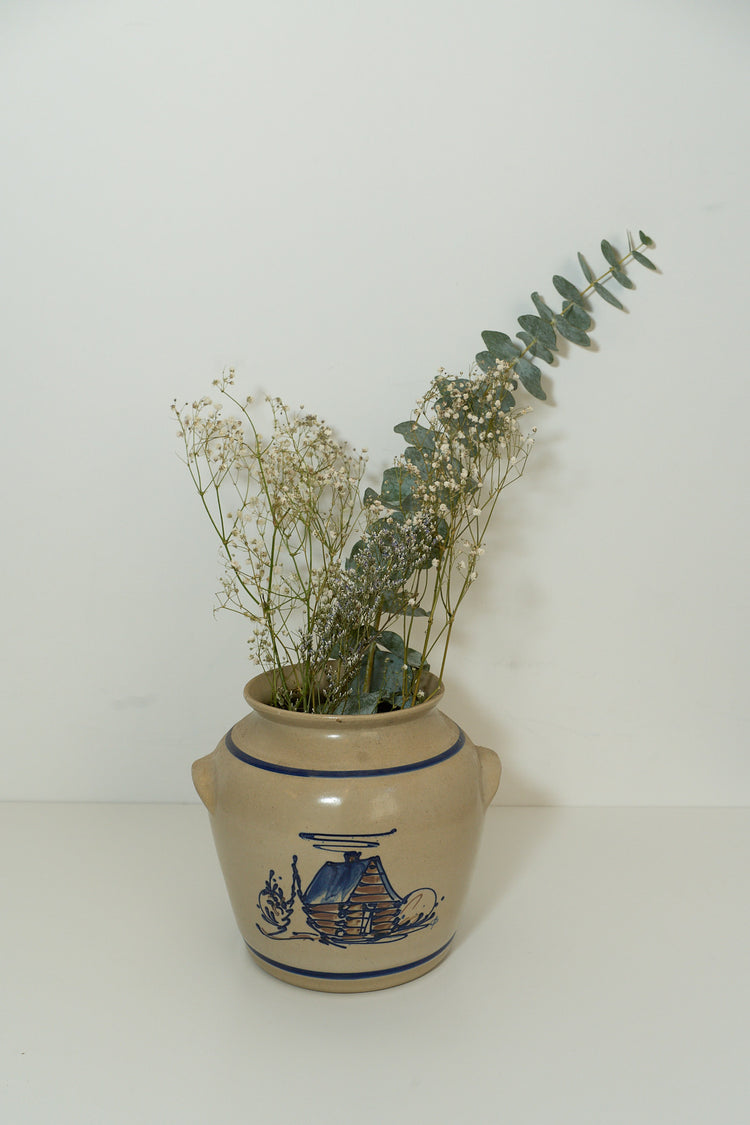 Vintage Hand Painted Ceramic Pot with Home Detailing