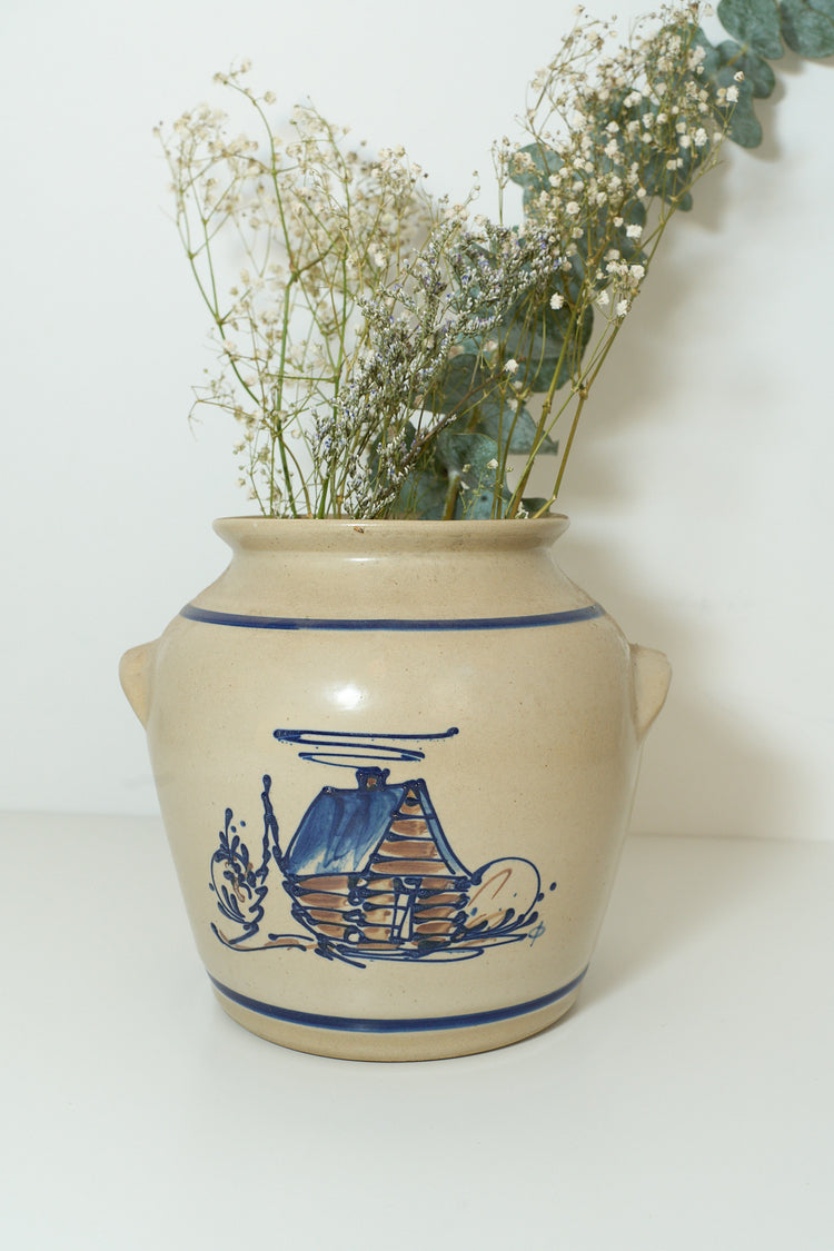 Vintage Hand Painted Ceramic Pot with Home Detailing