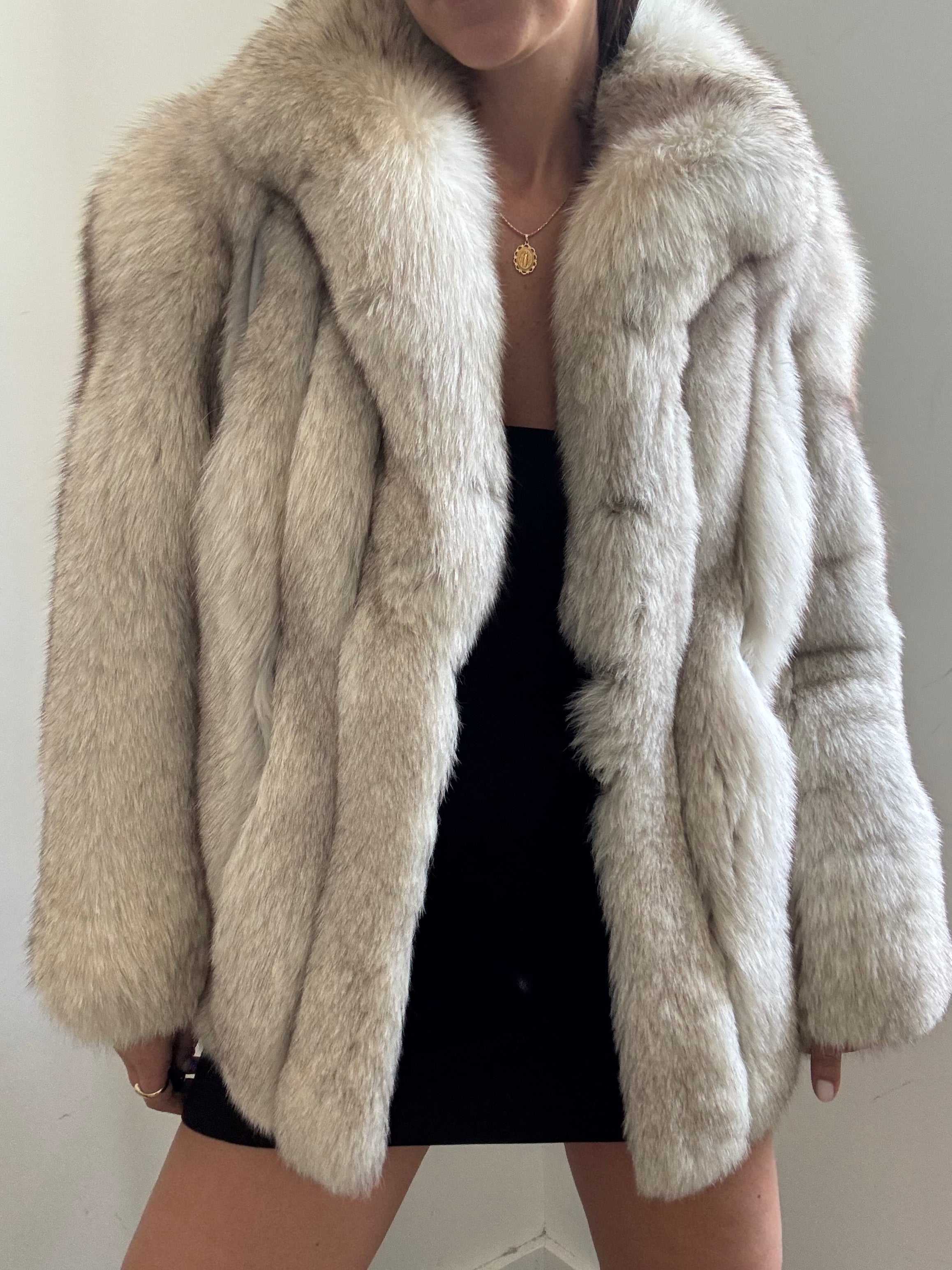 Vintage Silver Fox Fur Short Jacket Size Small