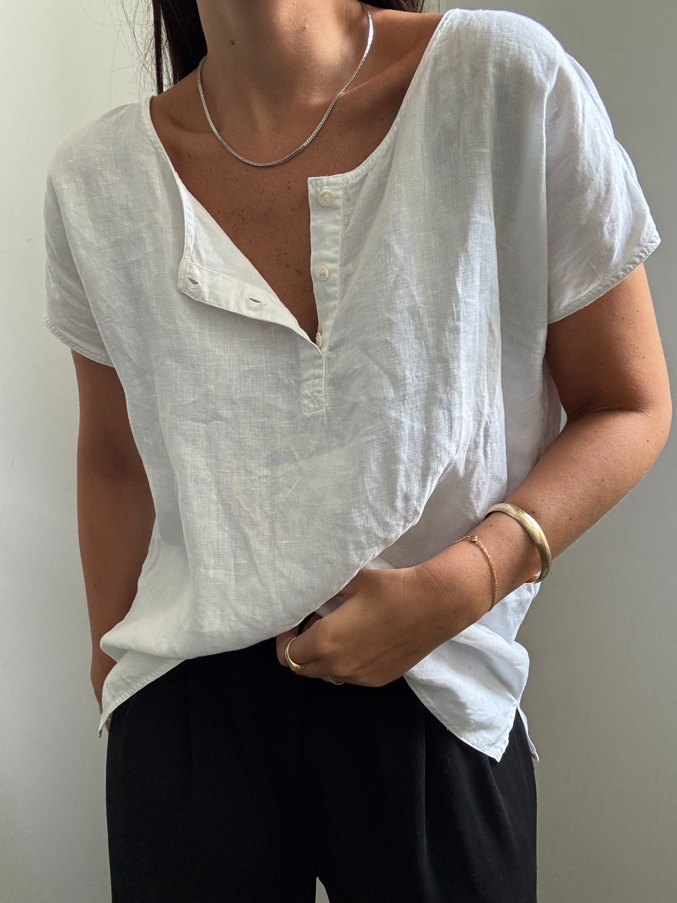 Vintage White Linen Short-Sleeve Top Size Medium