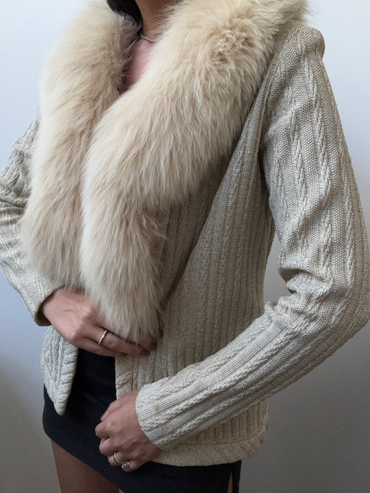 Vintage Fox Fur Lurex Knit Cardigan Size Medium
