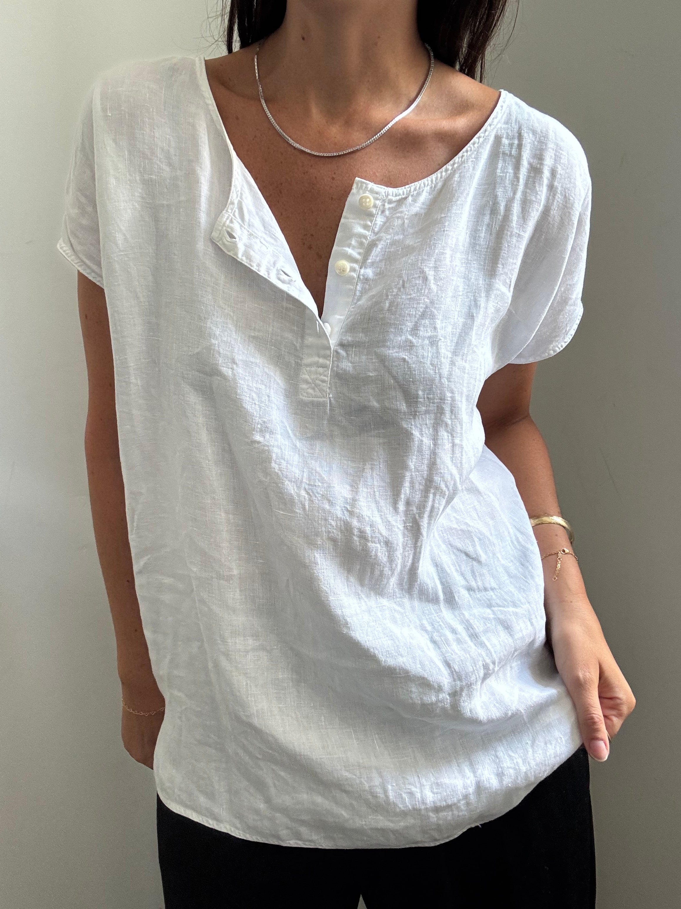 Vintage White Linen Short-Sleeve Top Size Medium