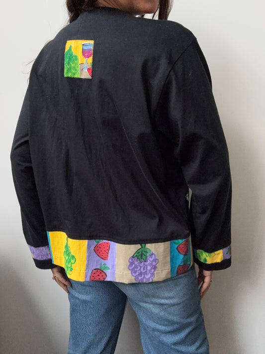 Vintage Hand Painted Wine Cardigan Size Large