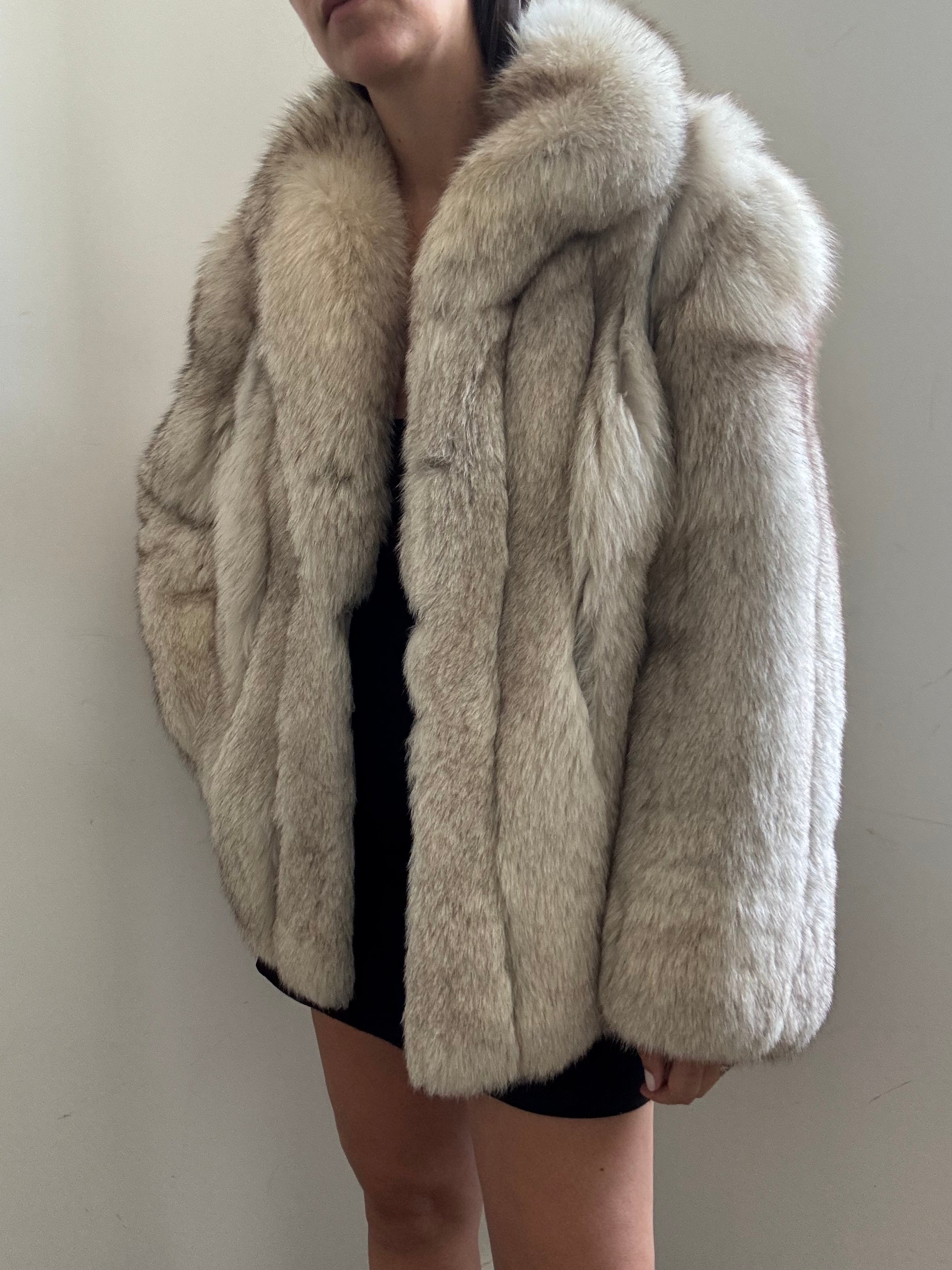 Vintage Silver Fox Fur Short Jacket Size Small