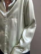 Vintage Sage Green Silky Fitted Blouse Size Medium