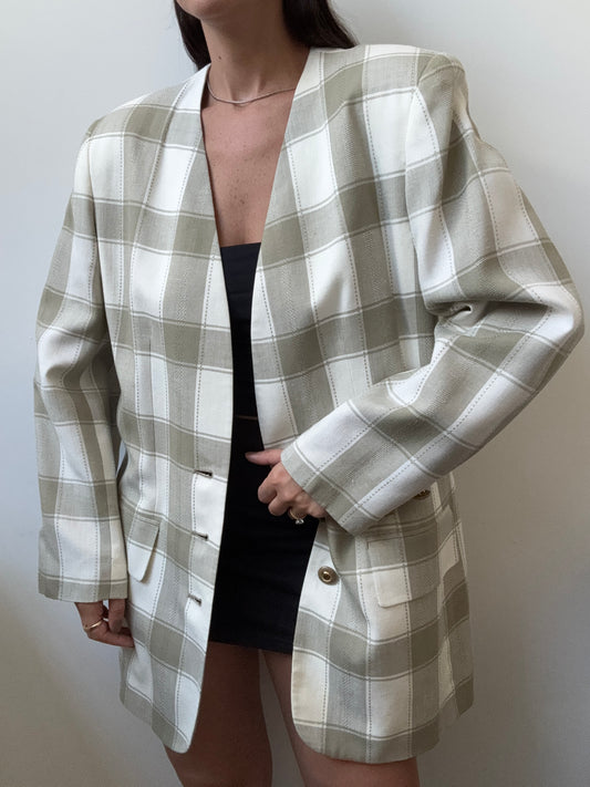 Vintage Beige + Cream Checked Blazer Size Large