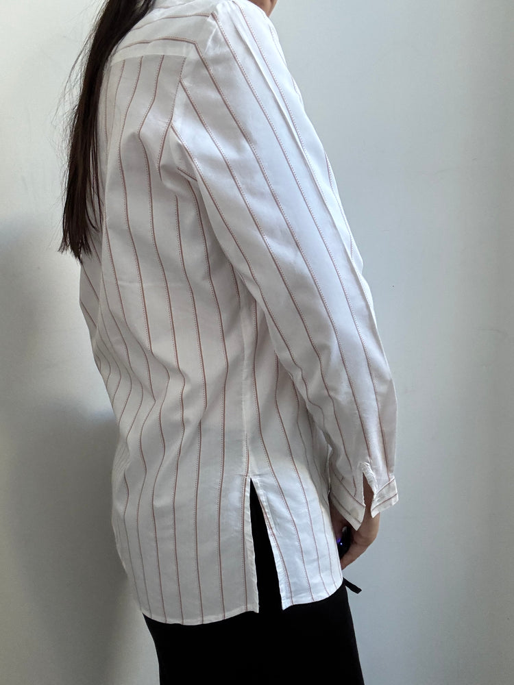 Vintage White Pinstripe Cotton Button Up Shirt Size Small