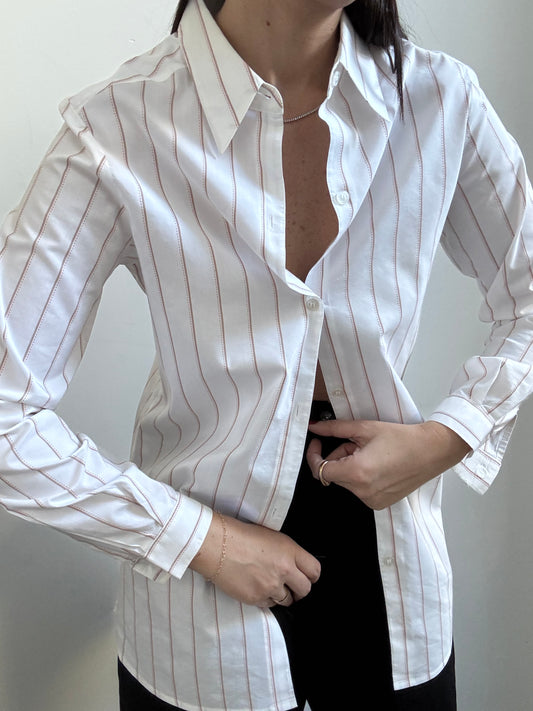 Vintage White Pinstripe Cotton Button Up Shirt Size Small