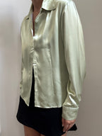 Vintage Sage Green Silky Fitted Blouse Size Medium