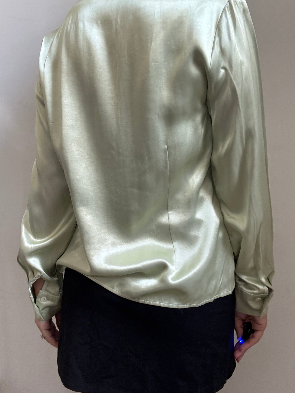 Vintage Sage Green Silky Fitted Blouse Size Medium
