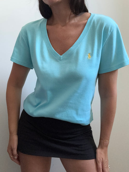 Vintage Ralph Lauren Blue V-Neck Top Size Medium