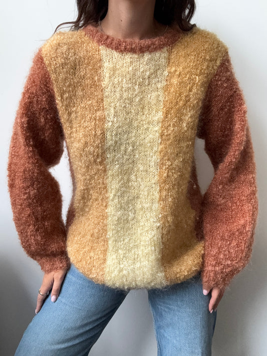 Vintage Burnt Orange Striped Knit Sweater Size Small