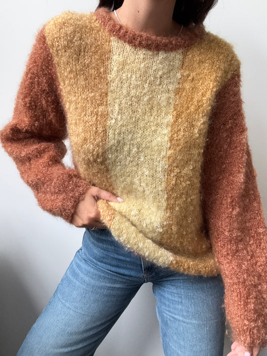 Vintage Burnt Orange Striped Knit Sweater Size Small
