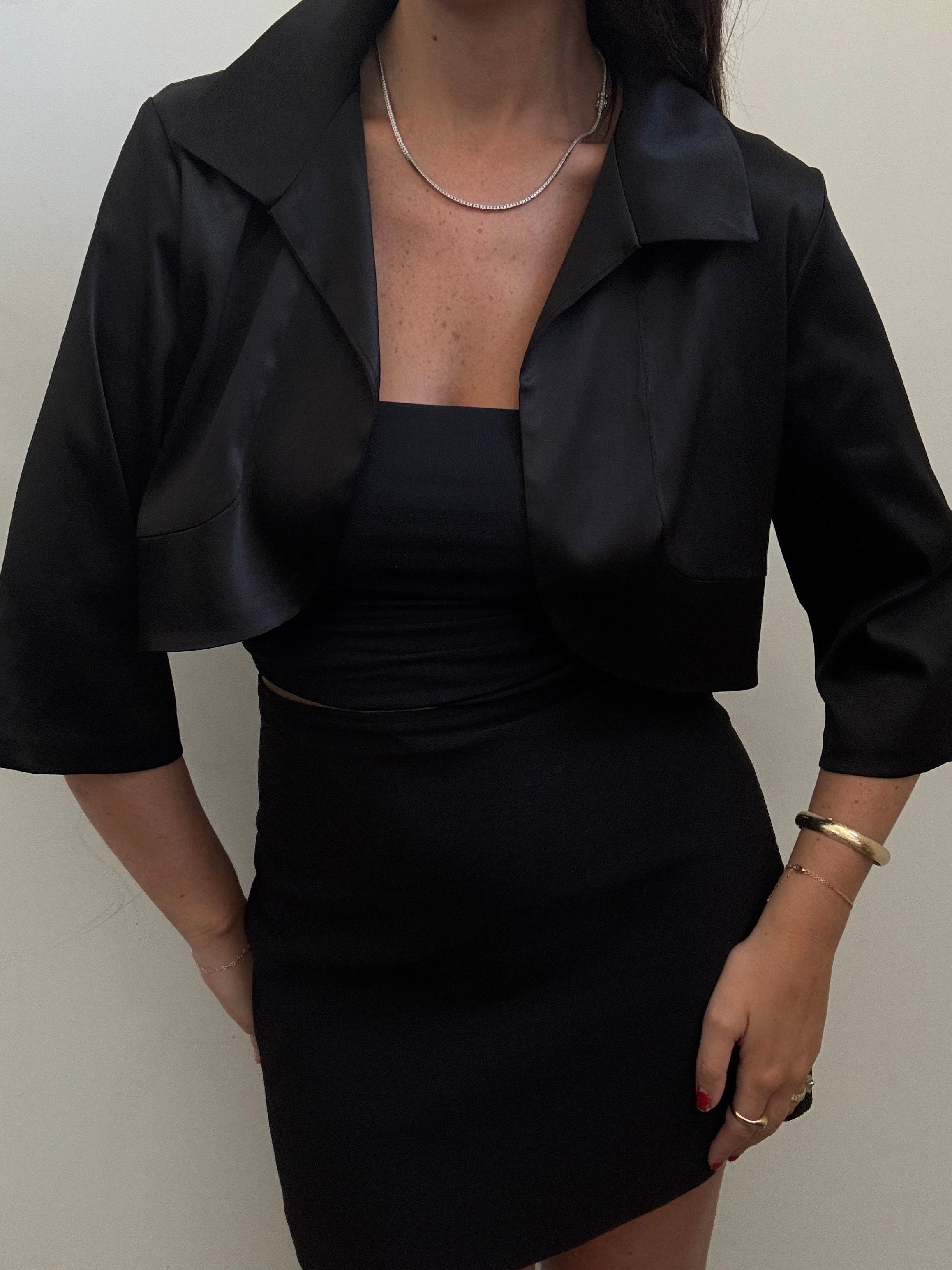 Vintage Black Satin Bolero Size Large