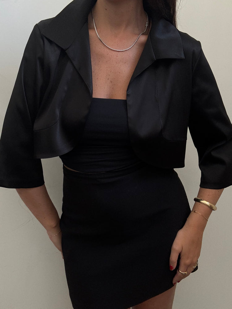 Vintage Black Satin Bolero Size Large