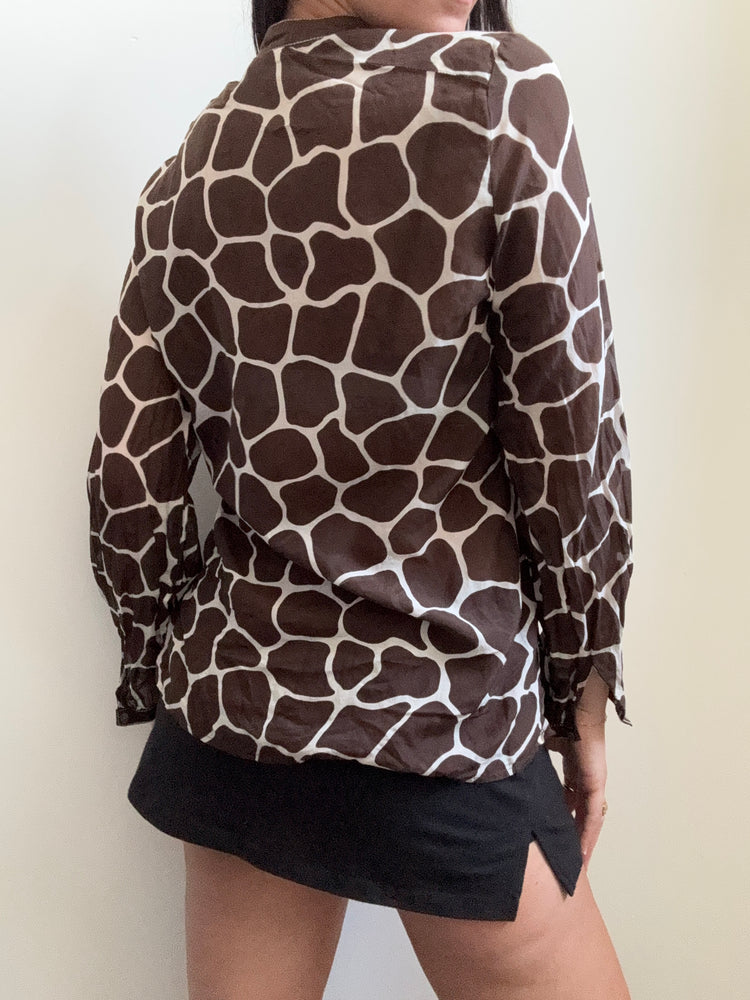 Vintage Giraffe Printed Sheer Blouse Size Medium
