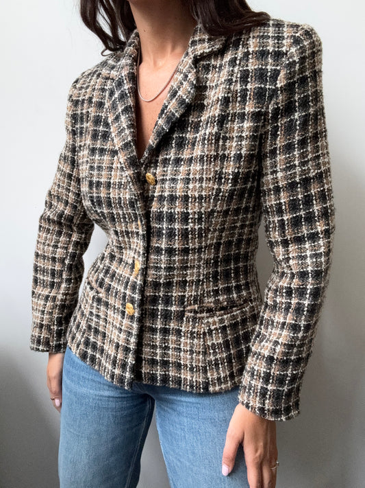 Vintage Wool Plaid Bouclé Tweed Blazer Size Small