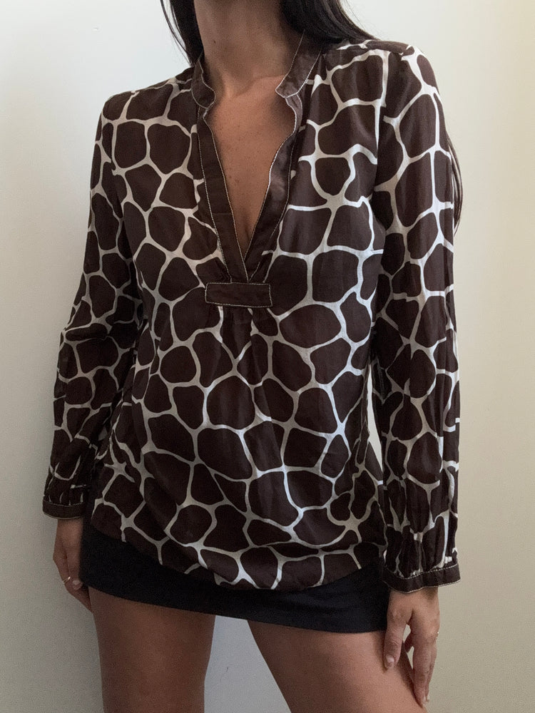 Vintage Giraffe Printed Sheer Blouse Size Medium