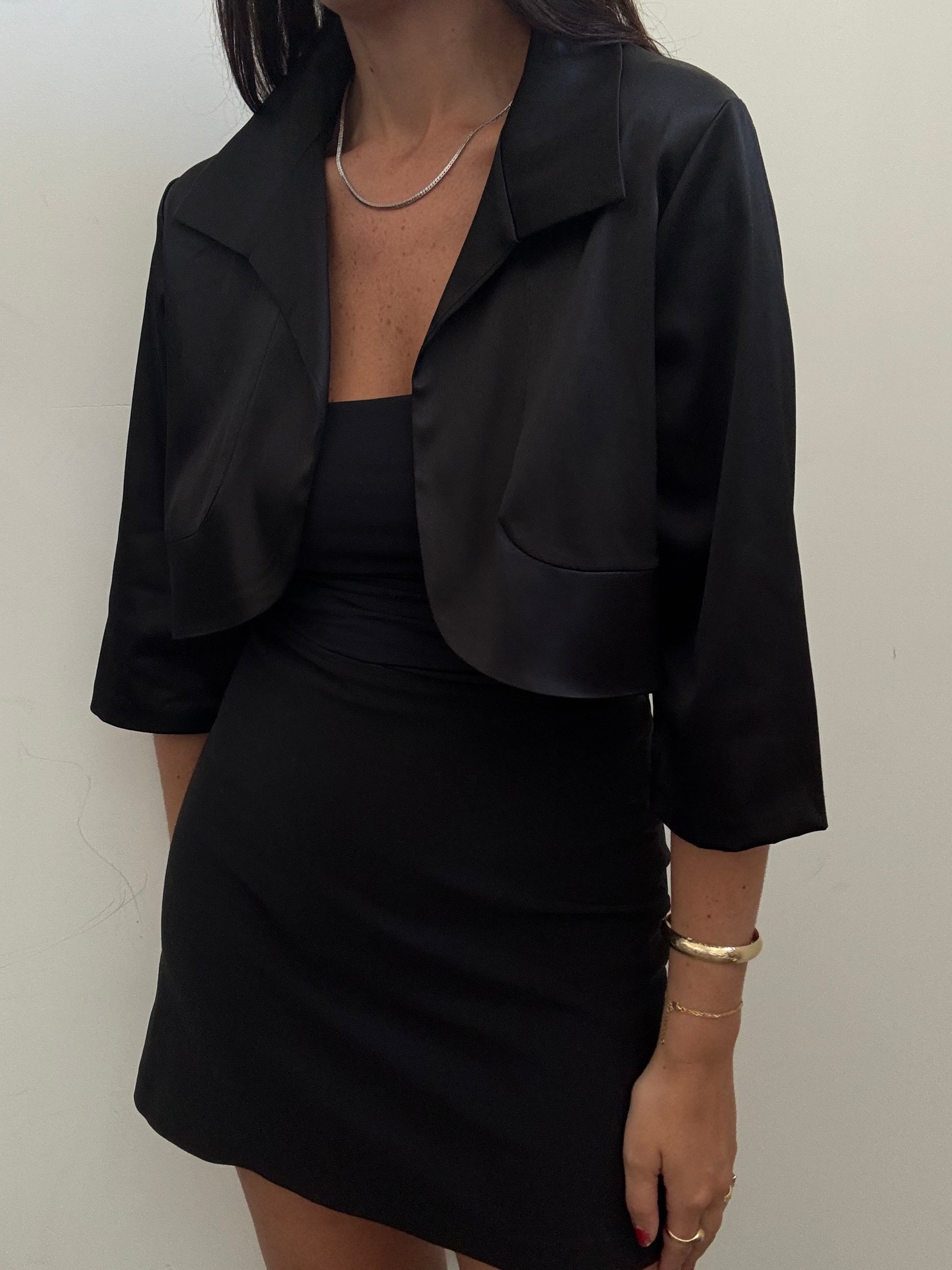 Vintage Black Satin Bolero Size Large