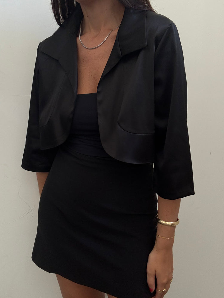 Vintage Black Satin Bolero Size Large