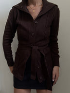 Vintage Dark Brown Button + Belted Cable Knit Size Small