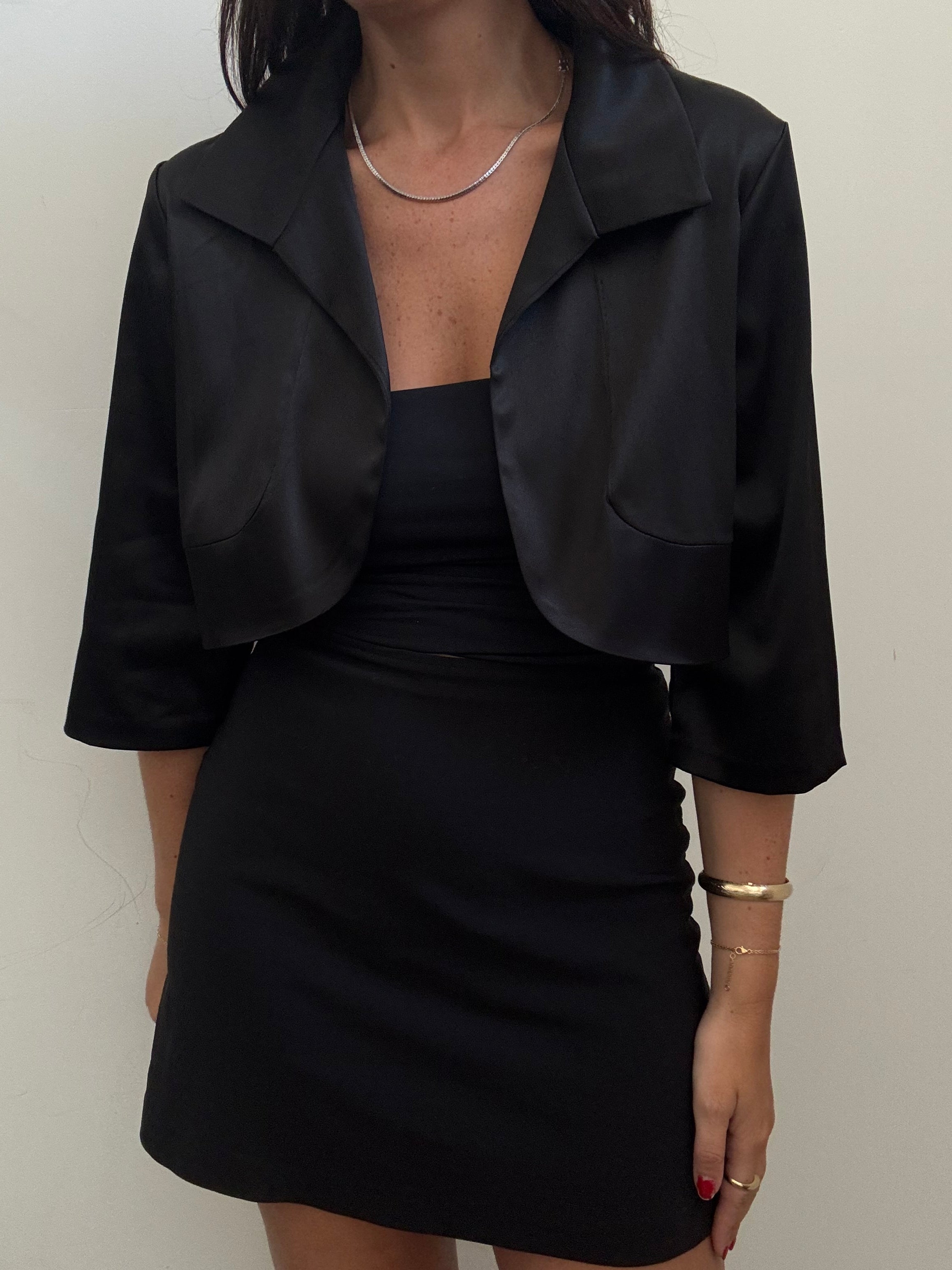 Vintage Black Satin Bolero Size Large