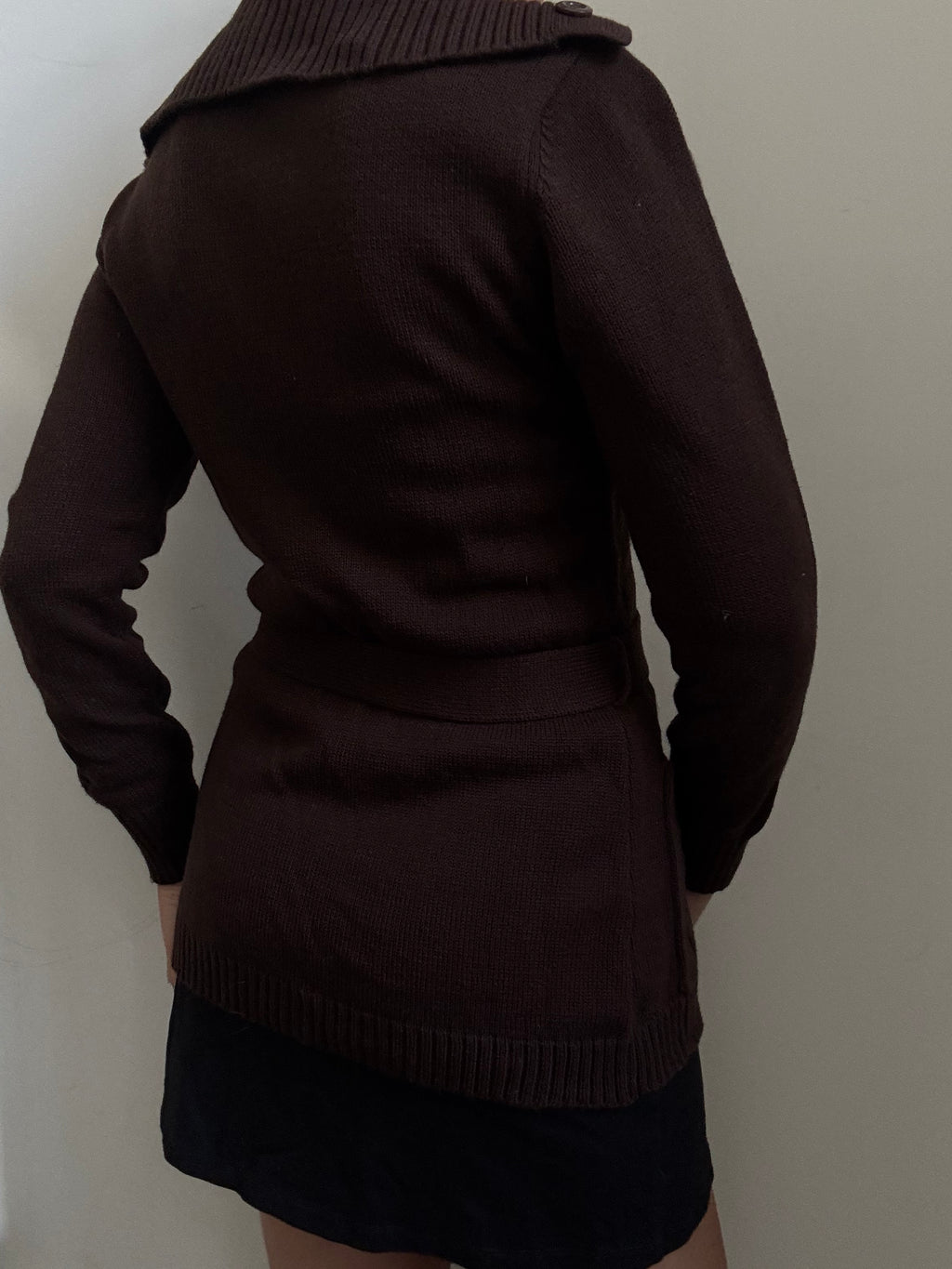 Vintage Dark Brown Button + Belted Cable Knit Size Small